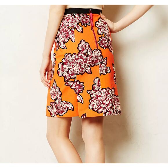 Anthropologie Maeve Salinas Pencil Skirt Women's  Size 0 Orange Paisley Print - Picture 2 of 10